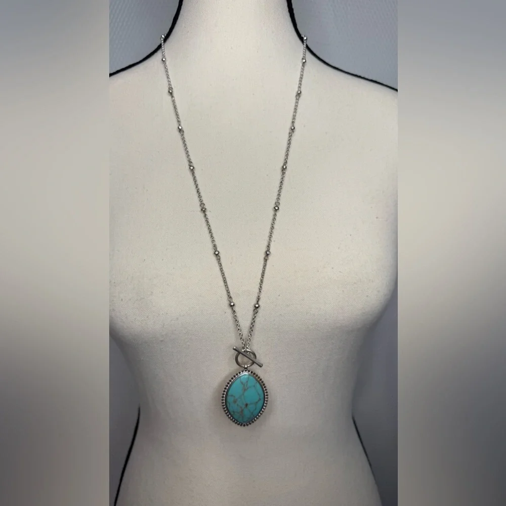 Lucky Brand Silver and Faux Turquoise Pendant Necklace